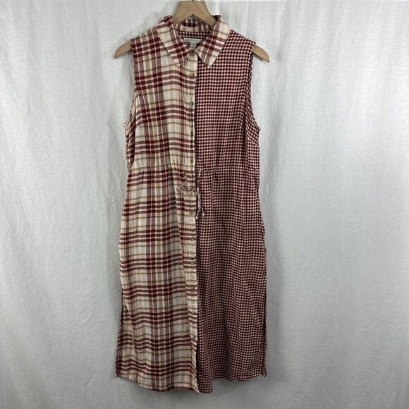 Cato Red Plaid Farm Country Button Front Duster Sleeveless Top Maxi Dress 14/16W - Picture 1 of 13